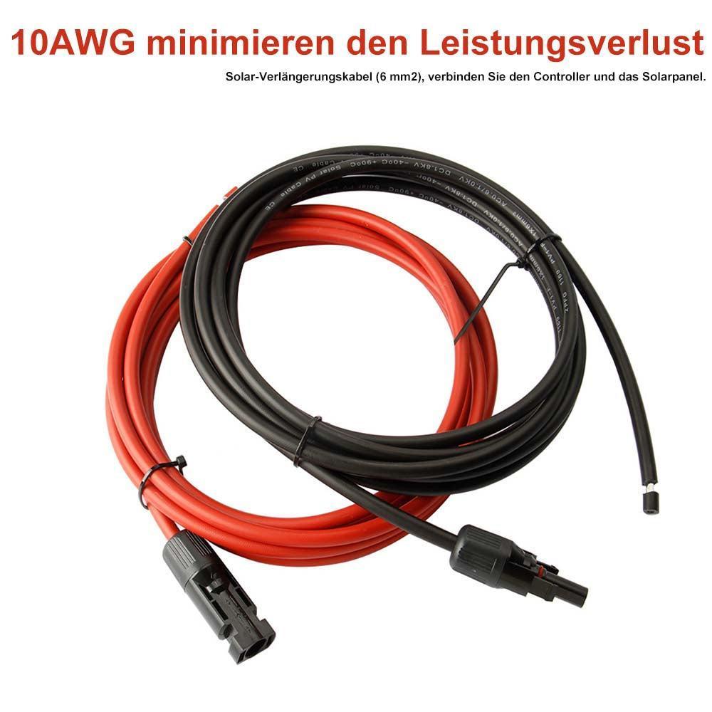 Cable de conexión para módulo solar Creabest de 6 mm², cable alargador de panel solar de 10 AWG, cable de conexión solar con un par de conectores para instalación fotovoltaica (3 m rojo + 3 m negro)