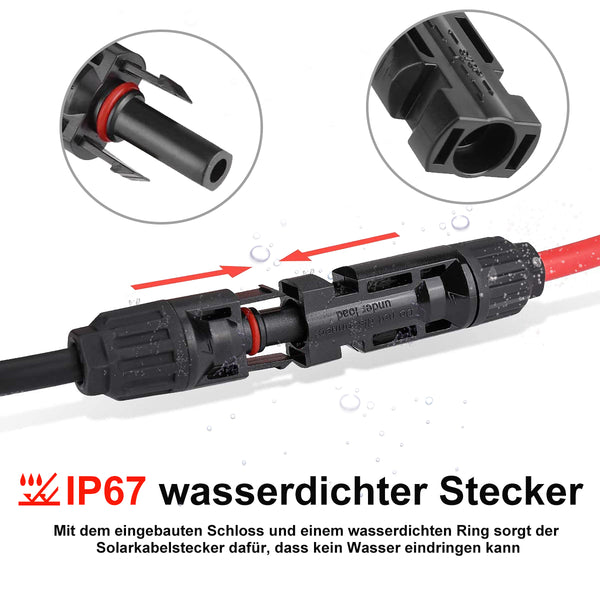 Cable de conexión para módulo solar Creabest de 6 mm², cable alargador de panel solar de 10 AWG, cable de conexión solar con un par de conectores para instalación fotovoltaica (3 m rojo + 3 m negro)